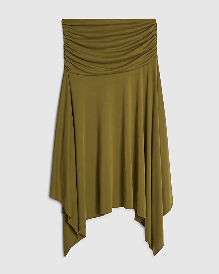 Green Hanky Hem Midi Skirt