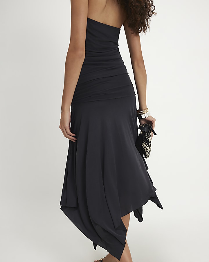 Black Hanky Hem Midi Skirt