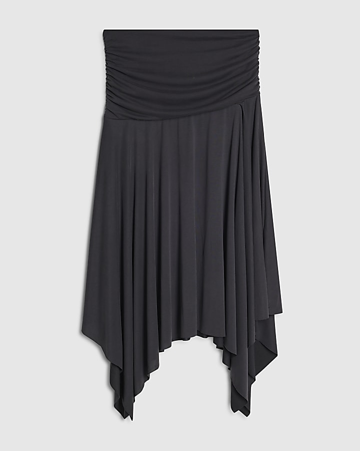 Black Hanky Hem Midi Skirt