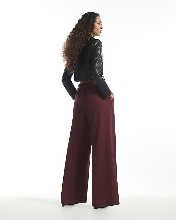 Brown Crepe Wide Leg Trousers