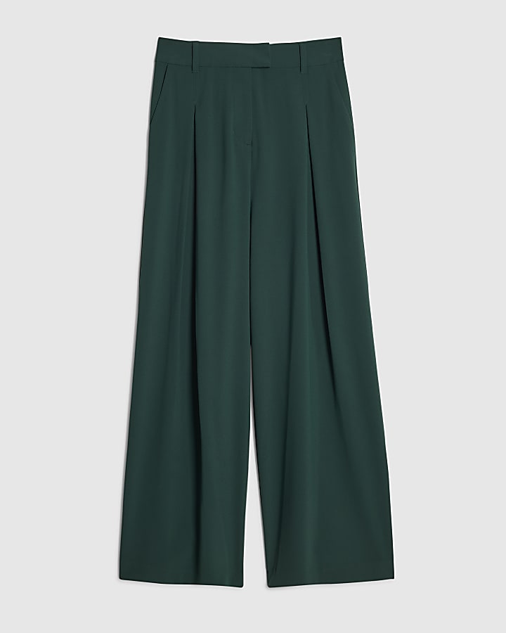 Green Crepe Wide Leg Trousers