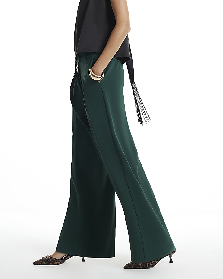 Green Crepe Wide Leg Trousers