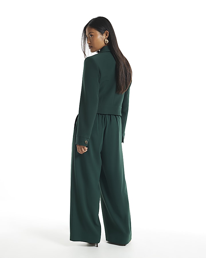 Petite Green Crepe Wide Leg Trousers