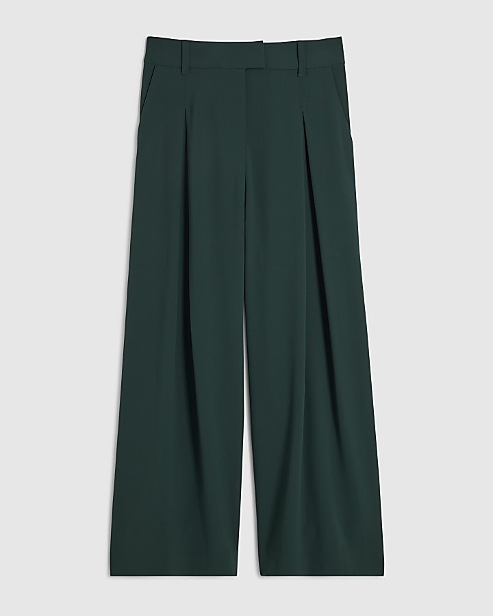 Petite Green Crepe Wide Leg Trousers