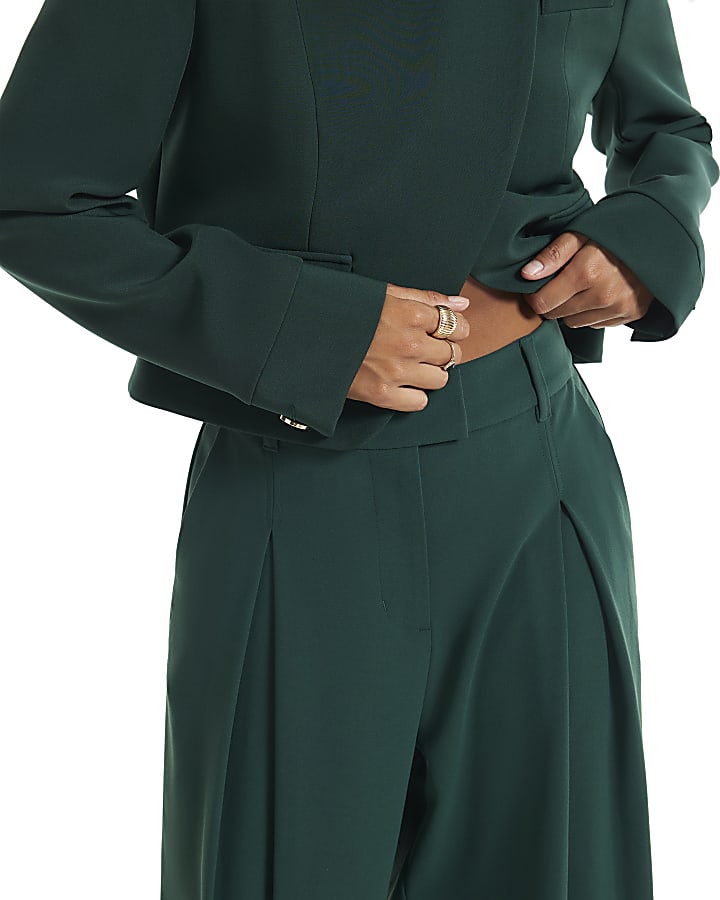 Petite Green Crepe Wide Leg Trousers