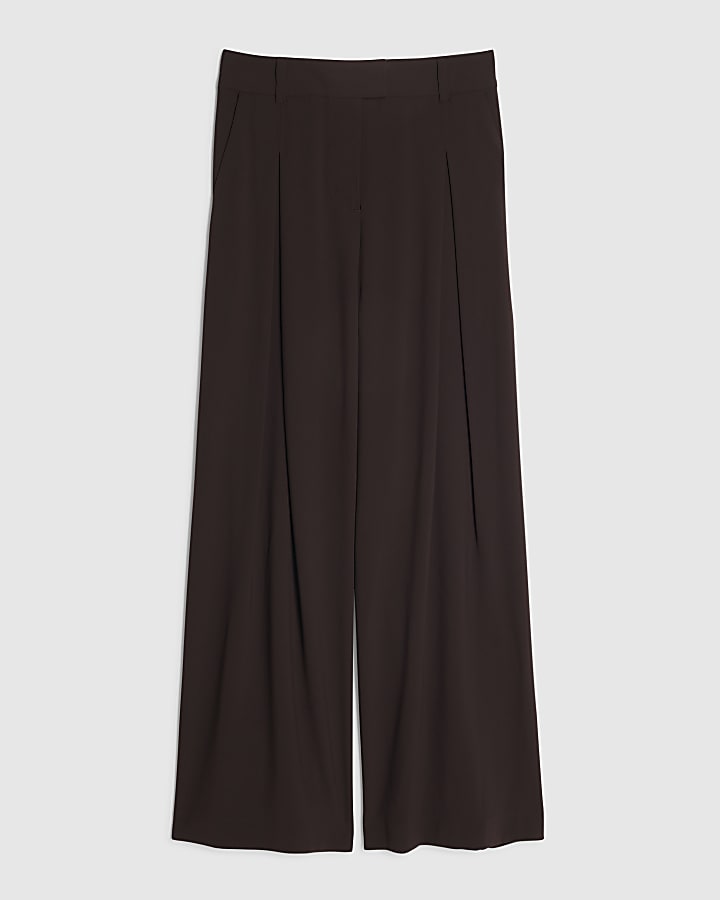 Brown Crepe Wide Leg Trousers