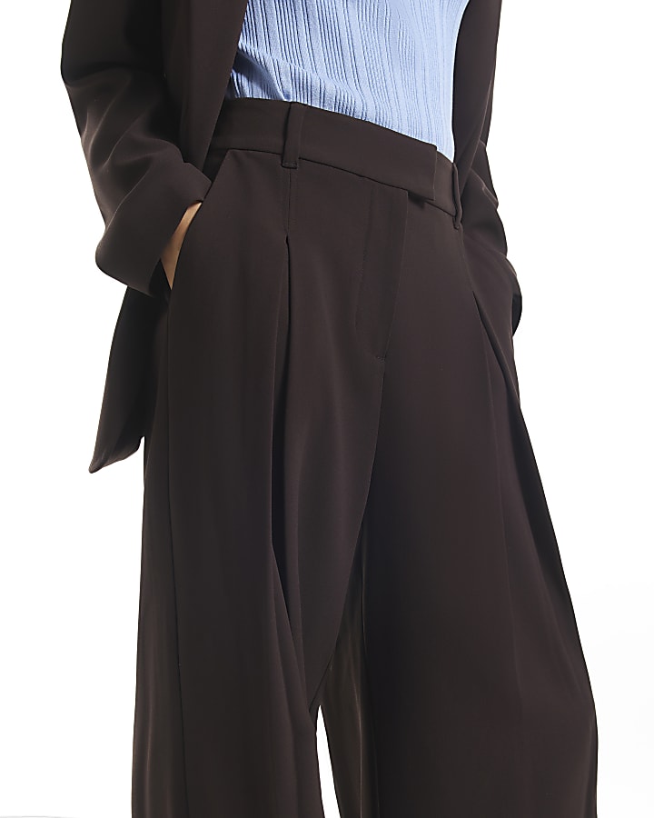 Brown Crepe Wide Leg Trousers