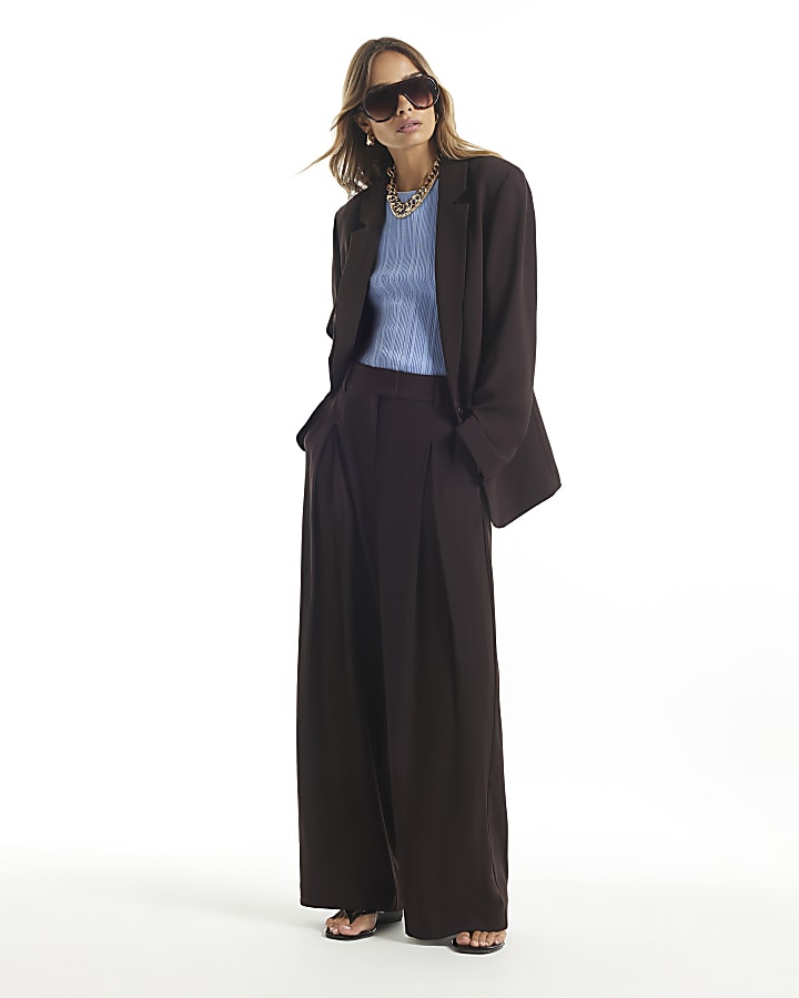 Brown Crepe Wide Leg Trousers
