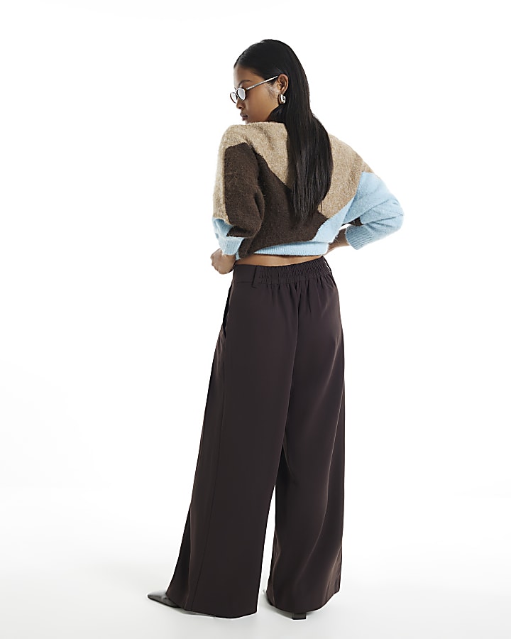 Petite Brown Crepe Wide Leg Trousers