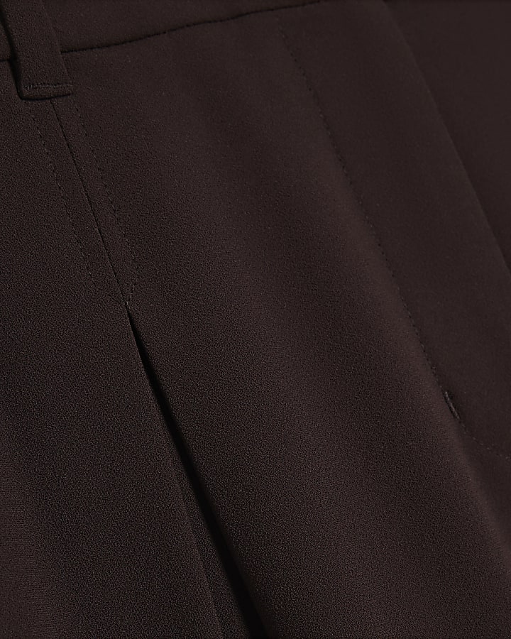 Petite Brown Crepe Wide Leg Trousers