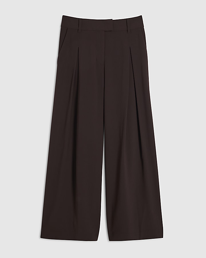 Petite Brown Crepe Wide Leg Trousers