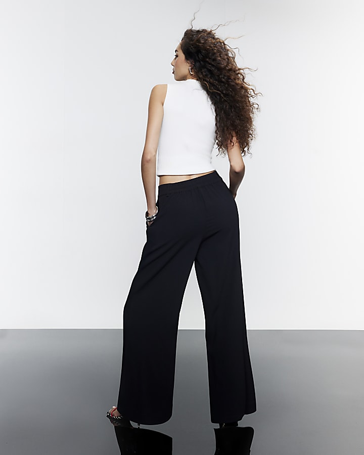 Black Crepe Wide Leg Trousers
