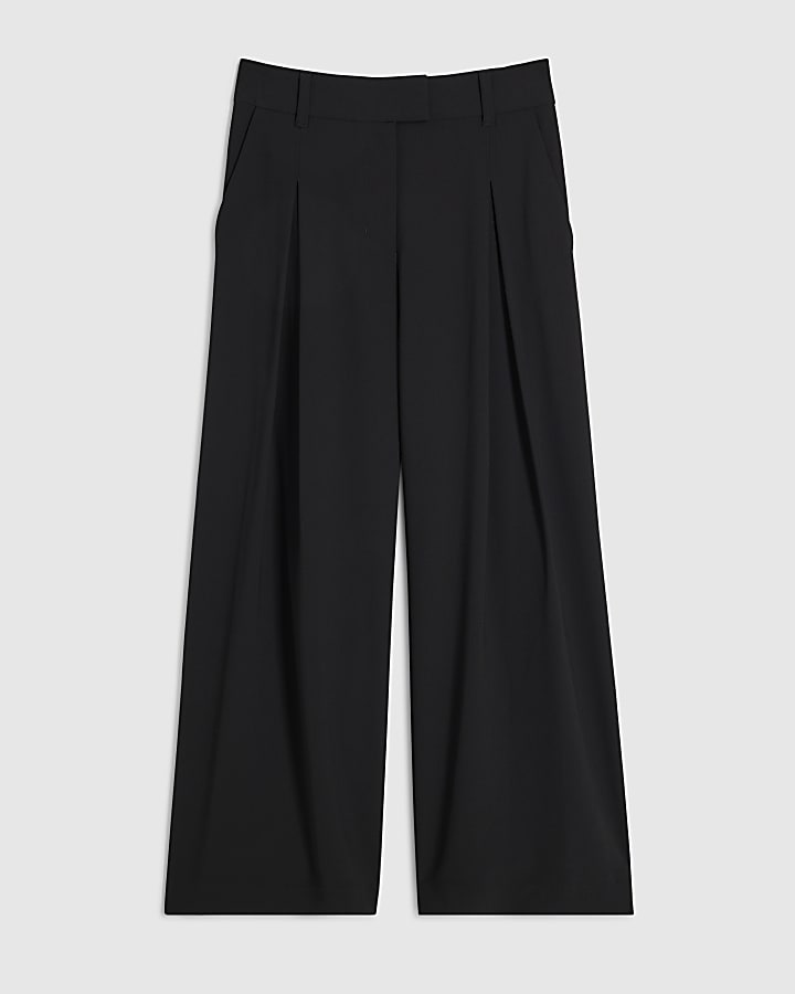 Petite Black Crepe Wide Leg Trousers