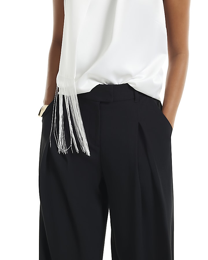 Petite Black Crepe Wide Leg Trousers