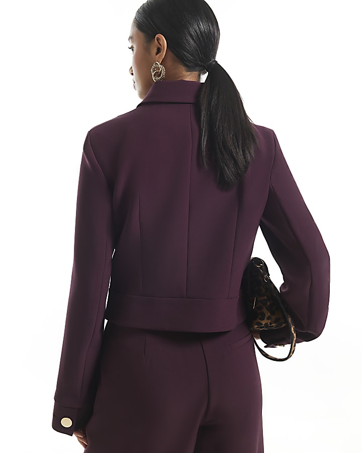 Petite Red Asymmetric Placket Jacket