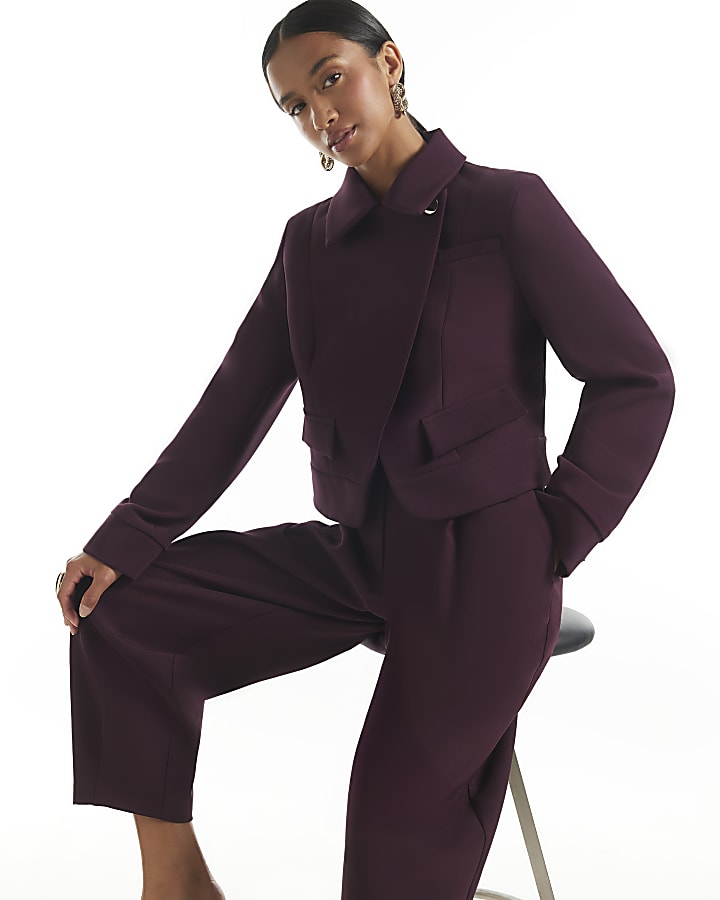 Petite Red Asymmetric Placket Jacket