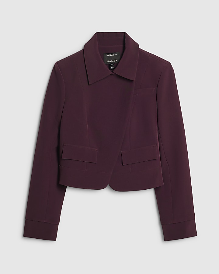 Petite Red Asymmetric Placket Jacket