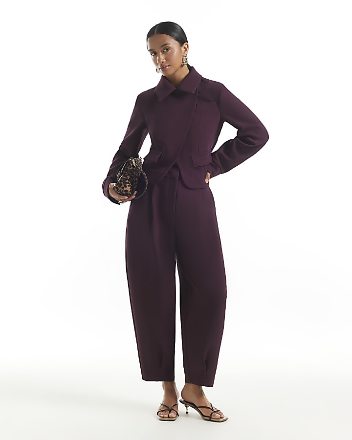 Petite Red Asymmetric Placket Jacket