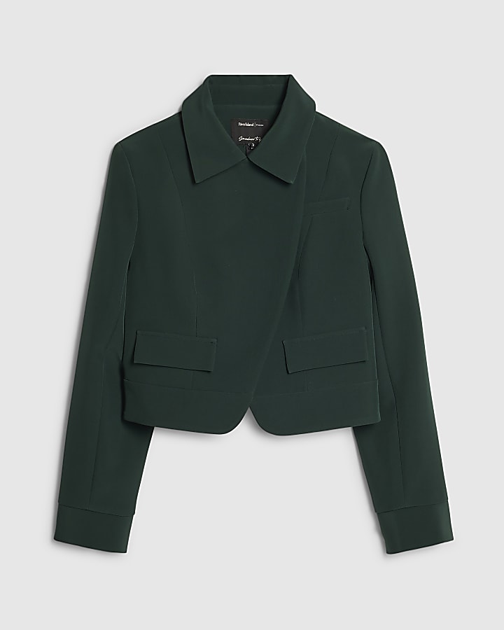 Petite Green Asymmetric Placket Jacket
