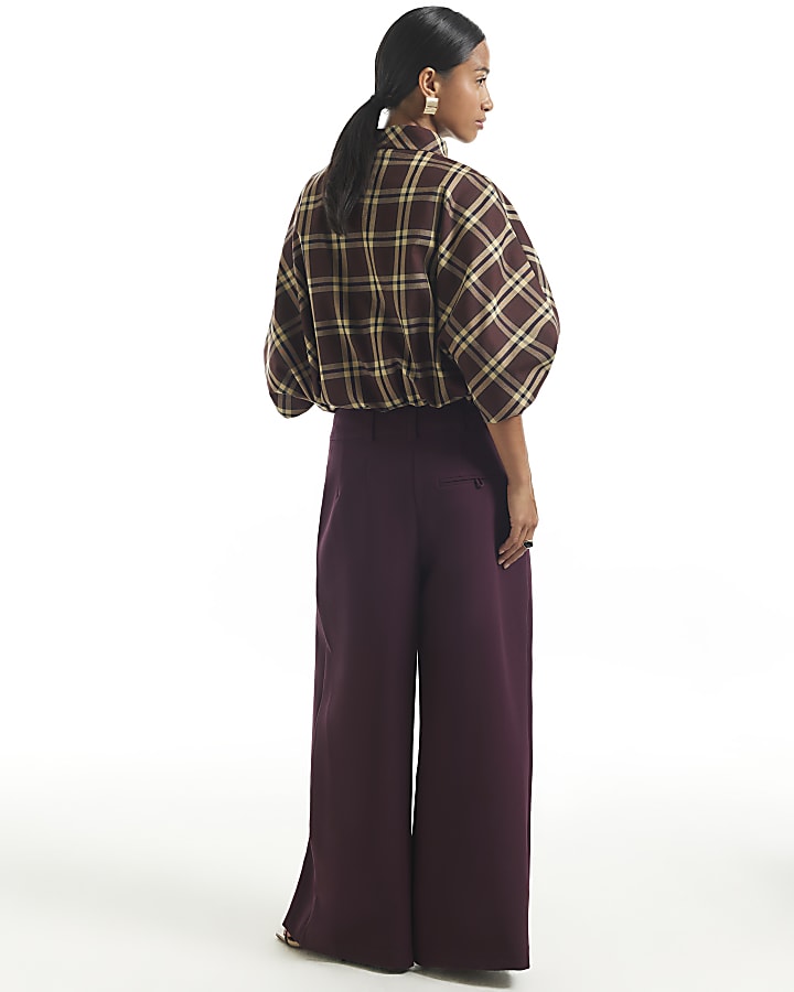 Petite Purple High Waisted Wide Leg Trousers
