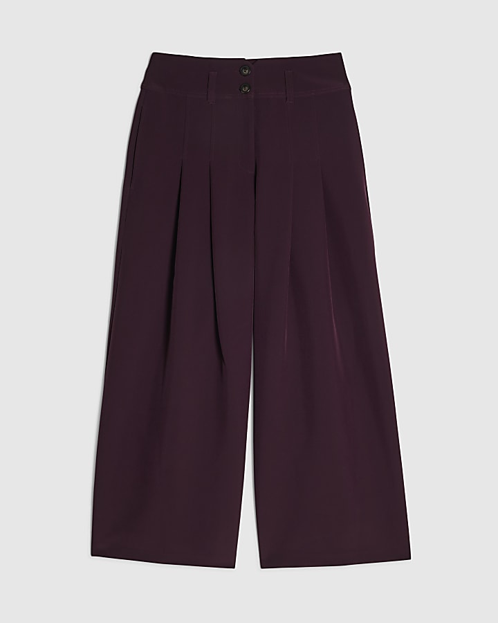 Petite Purple High Waisted Wide Leg Trousers