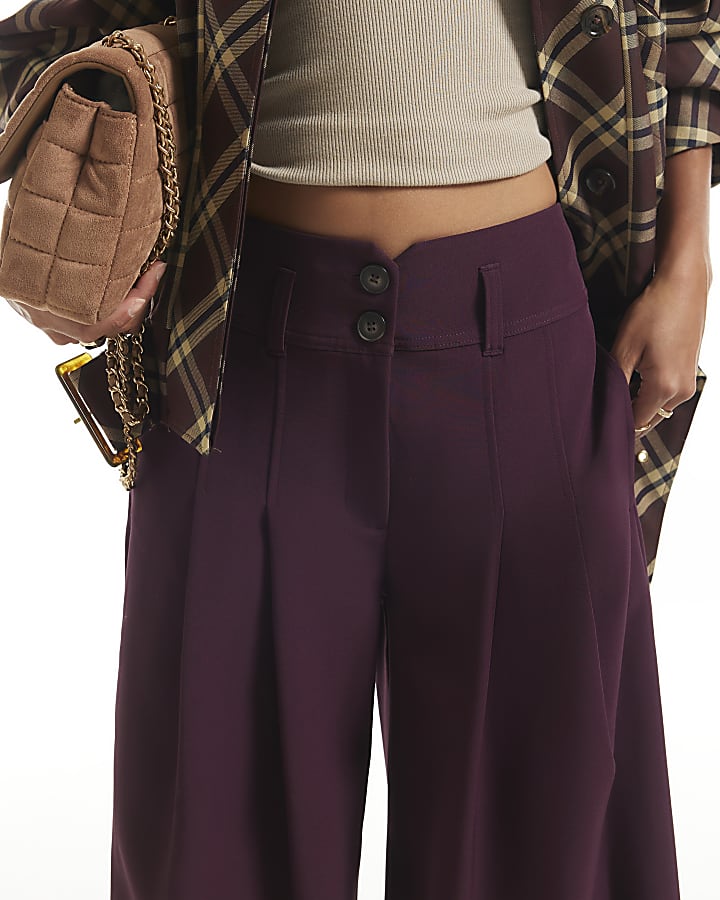 Petite Purple High Waisted Wide Leg Trousers