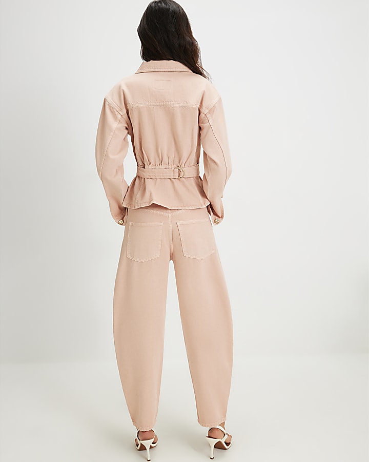 Pink Seamed Cotton Barrel Leg Jeans