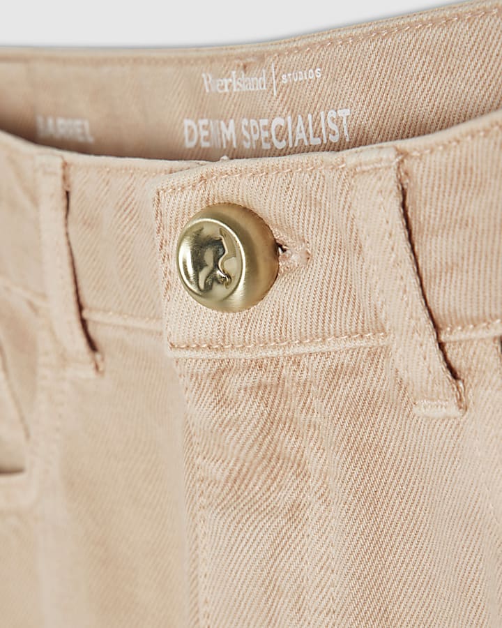 Pink Seamed Cotton Barrel Leg Jeans