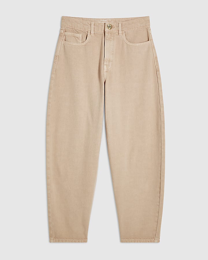 Pink Seamed Cotton Barrel Leg Jeans