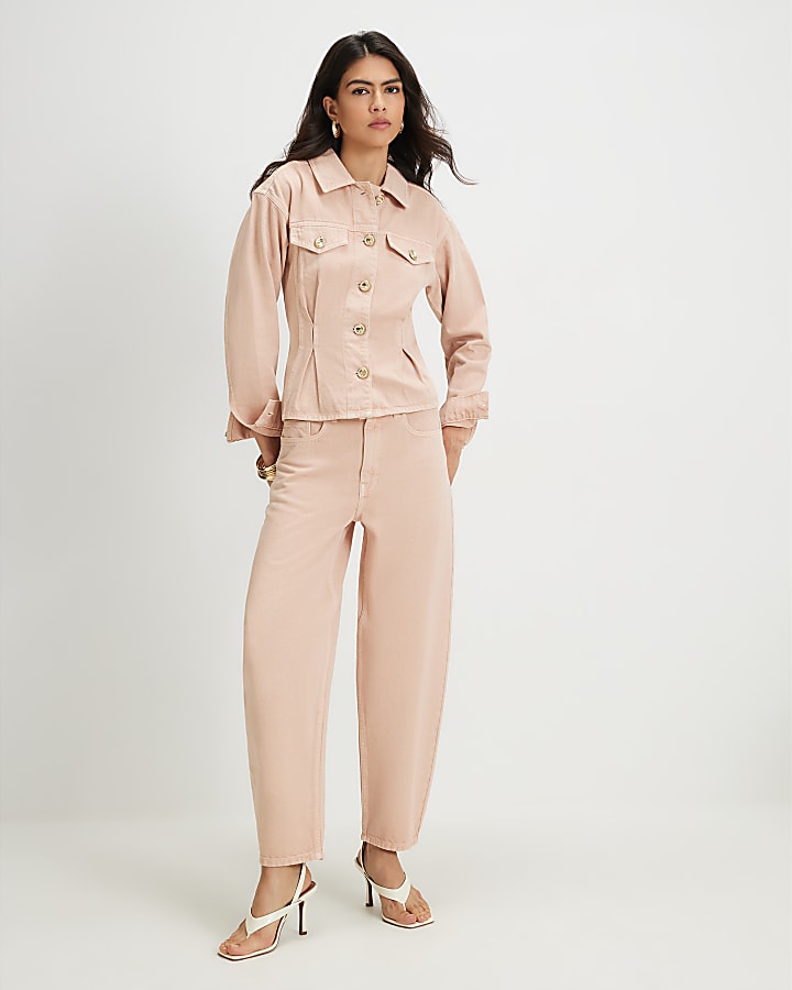 Pink Seamed Cotton Barrel Leg Jeans
