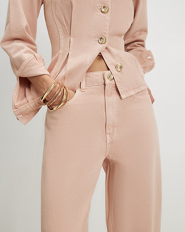 Pink Seamed Cotton Barrel Leg Jeans