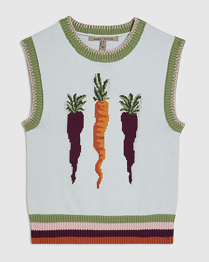 Blue Knitted Carrot Vest