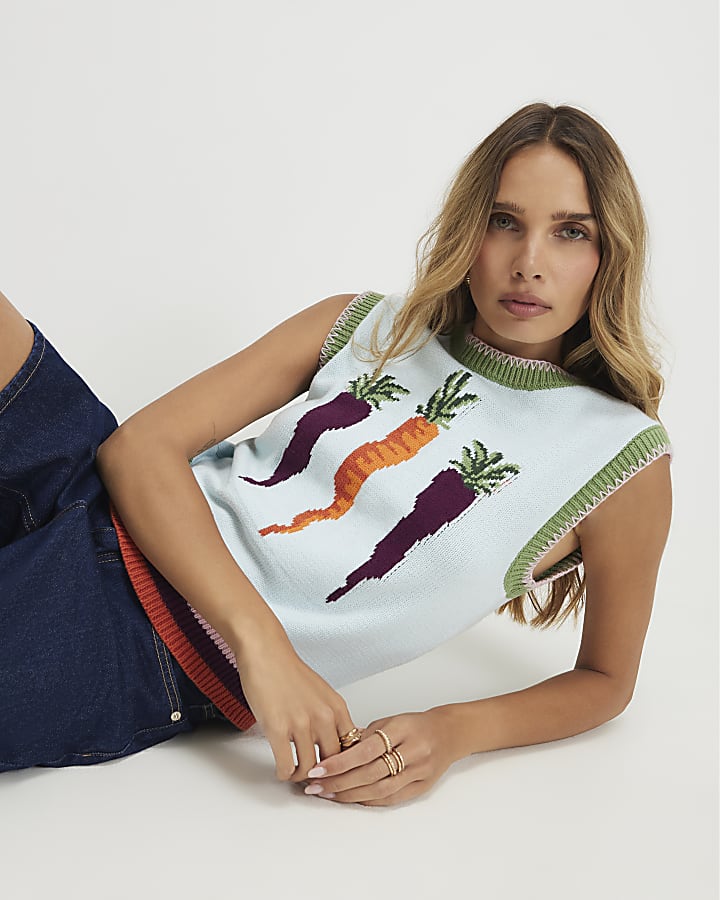 Blue Knitted Carrot Vest