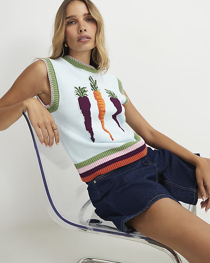 Blue Knitted Carrot Vest