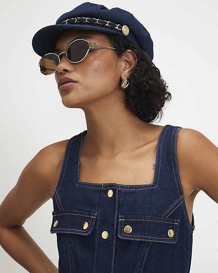Blue Denim Belted Pocket Longline Midi Dress
