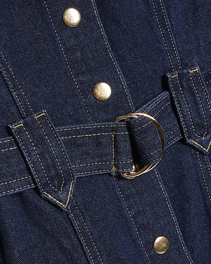Petite Blue Belted Denim Swing Dress