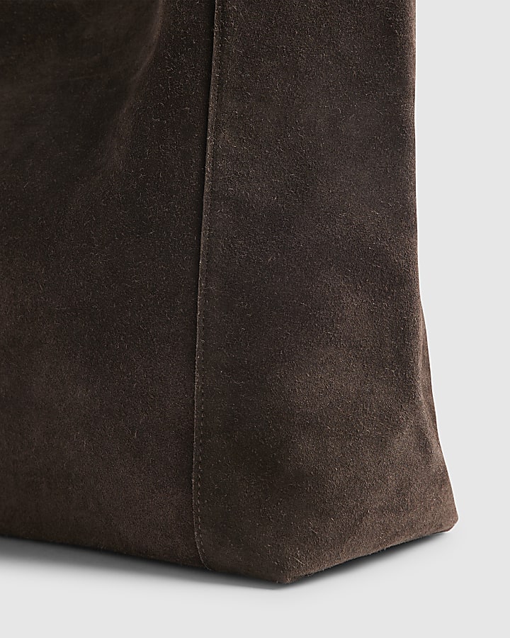 Brown Suede Panelled Slouch Bag