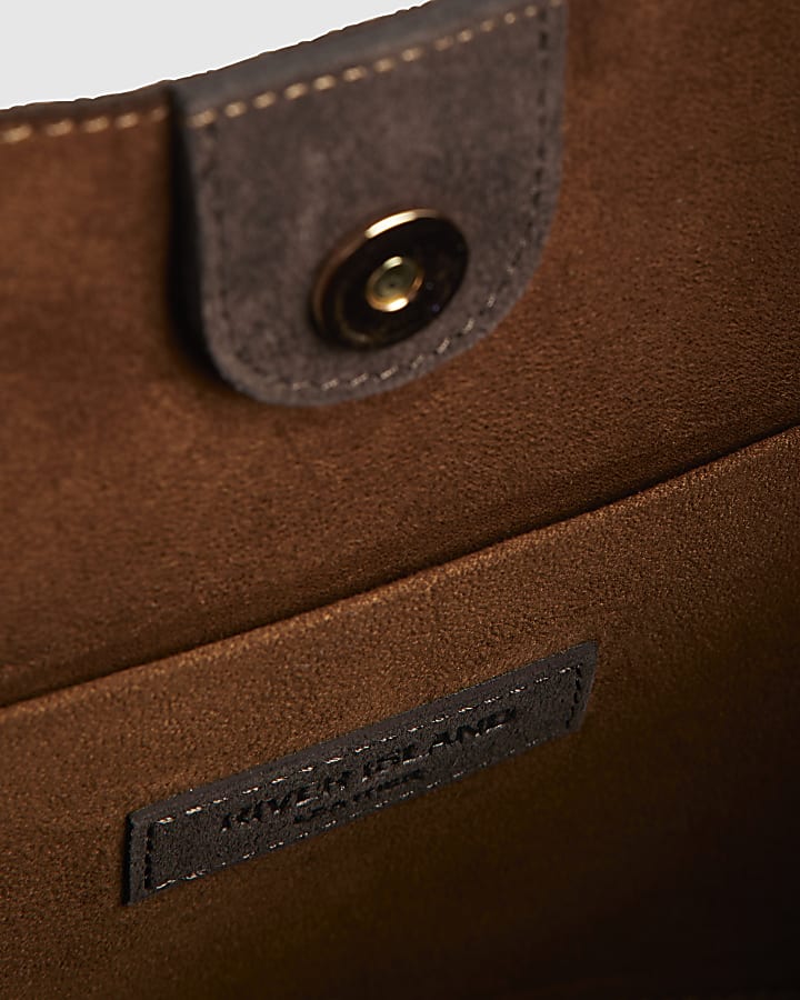 Brown Suede Panelled Slouch Bag