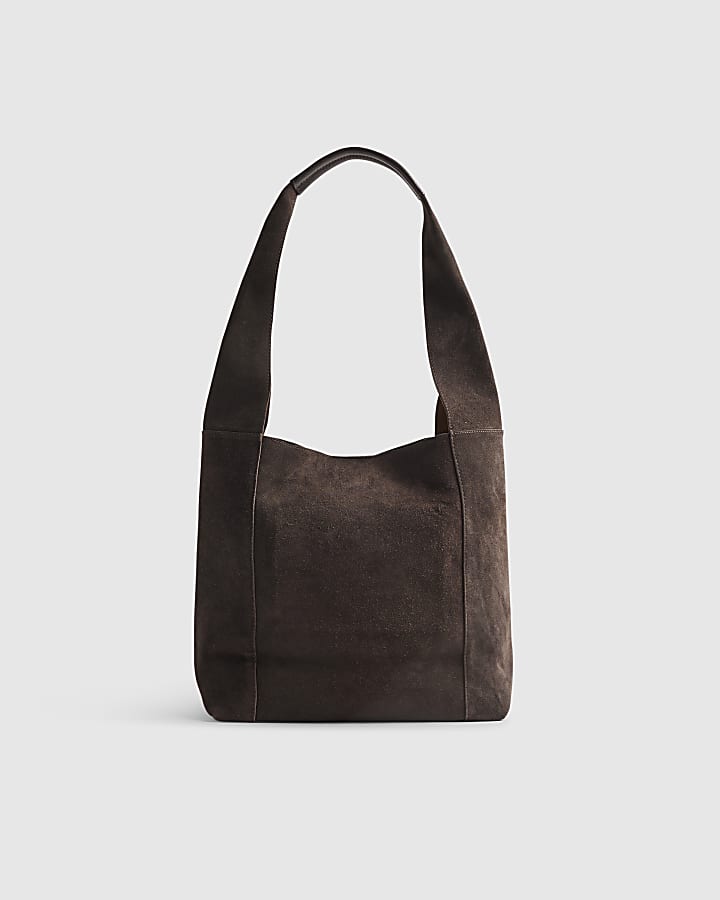 Brown Suede Panelled Slouch Bag