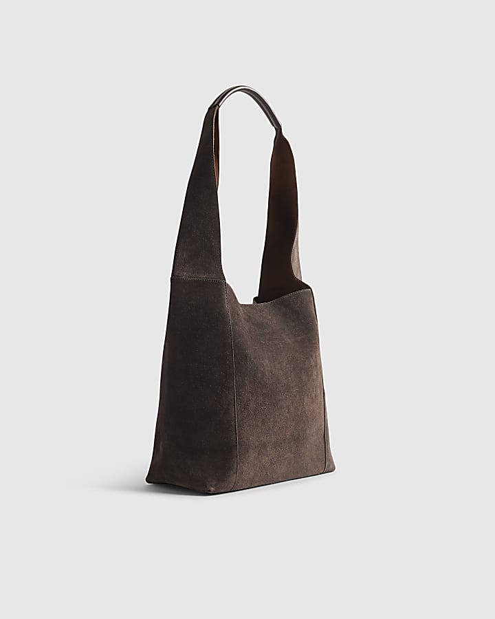Brown Suede Panelled Slouch Bag