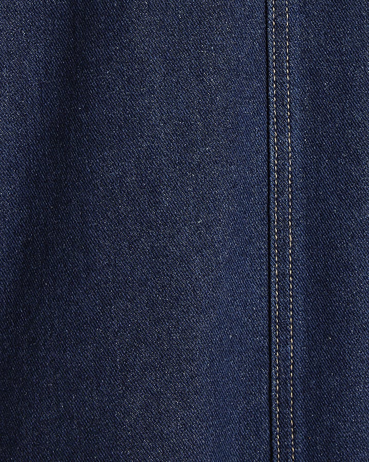 Blue Belted Pocket Denim Midi Skirt