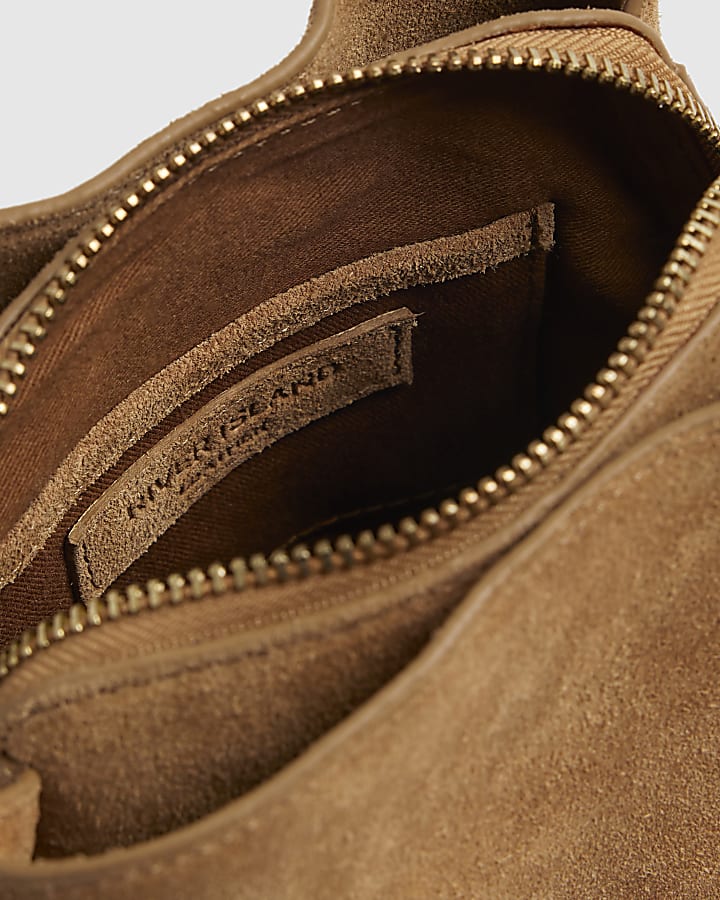 Brown Suede Triple Compartment Bucket Bag