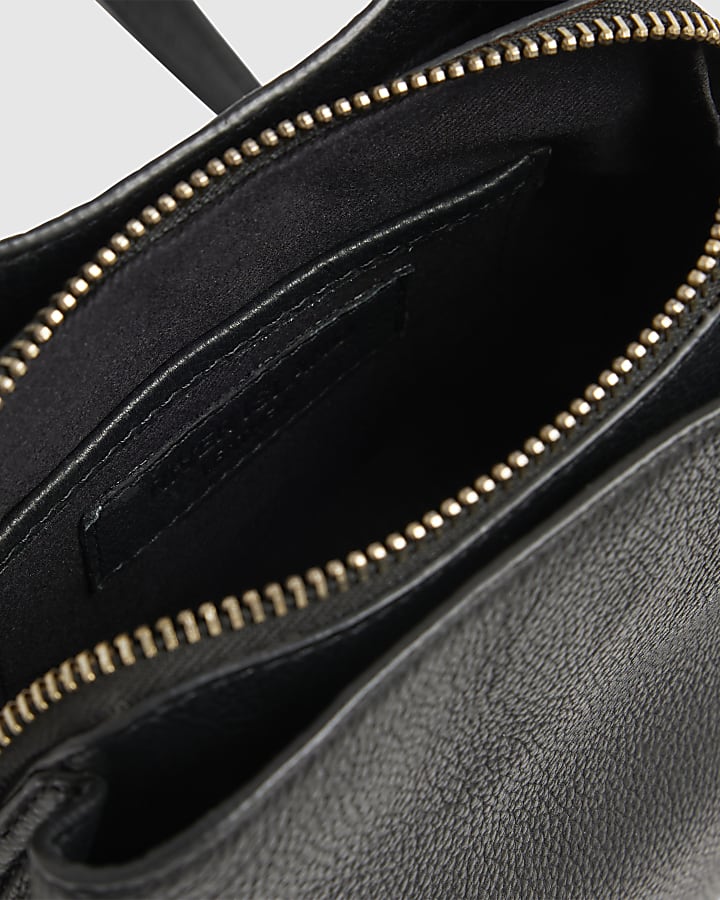 Black Leather Tassel Crossbody Bucket Bag