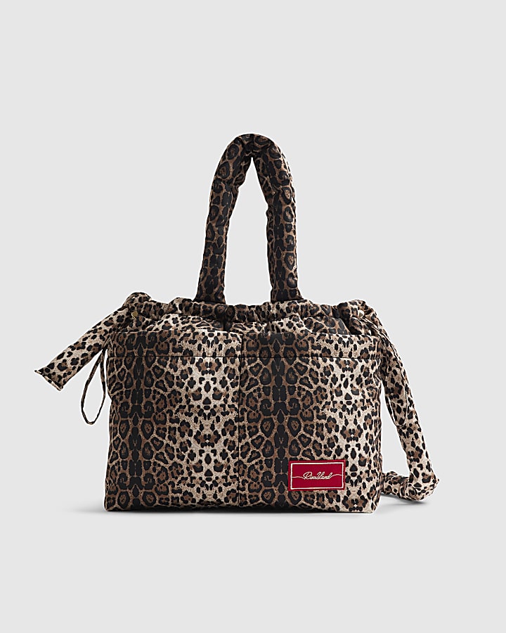 Brown Leopard Drawstring Travel Tote Bag