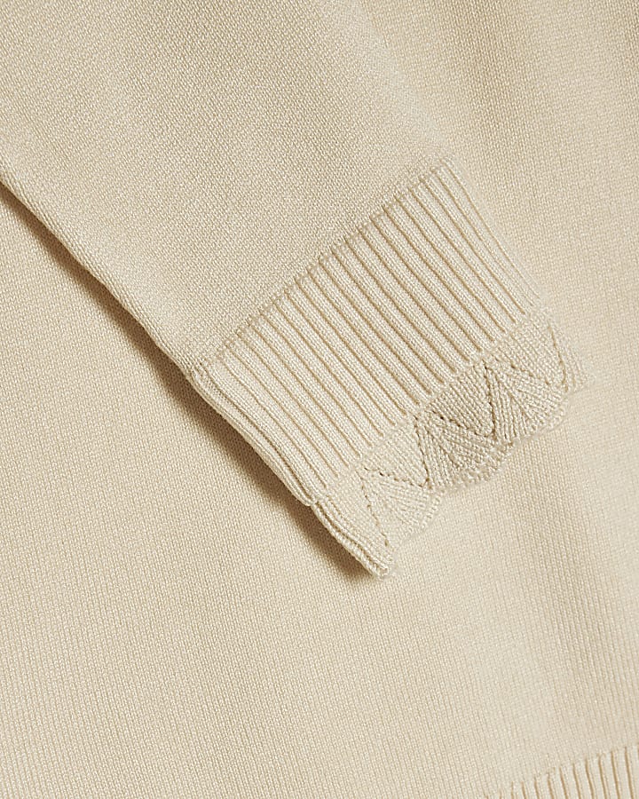 Cream Knitted Pointelle Trim Long Sleeve Top