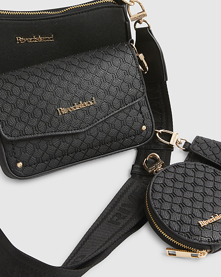 Black Multi Pouch Monogram Crossbody Bag