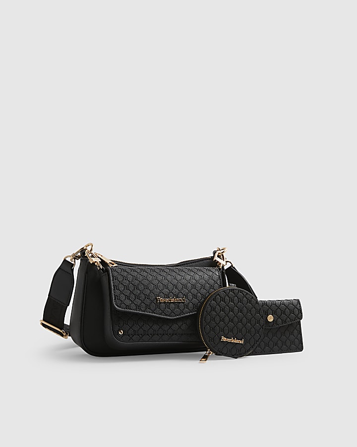 Black Multi Pouch Monogram Crossbody Bag
