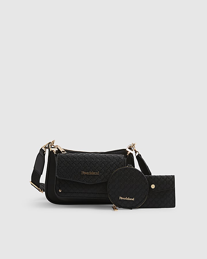 Black Multi Pouch Monogram Crossbody Bag