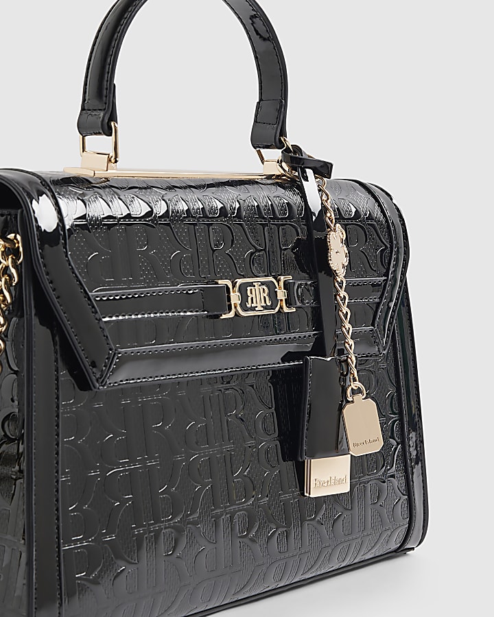 Black Patent Embossed Charm Tote Bag