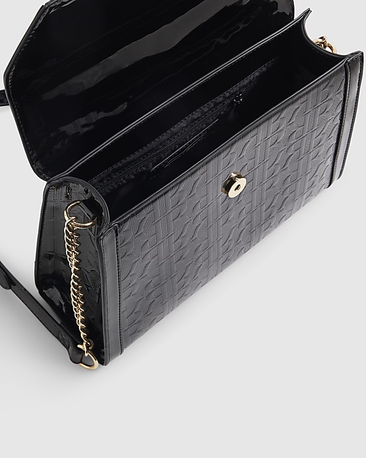 Black Patent Embossed Charm Tote Bag